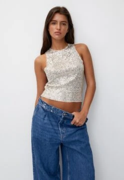 PULL & BEAR Sequinned CamicettaSilver-Coloured Donna T-shirt E Top PUC21E12J-D11