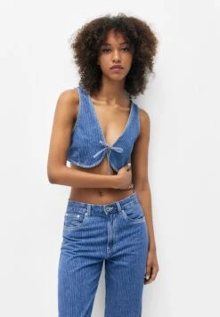 PULL & BEAR Cropped StripedSmanicatoBlue Denim Donna Giacche E Blazer PUC21G0I2-K11