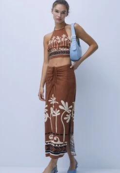 PULL & BEAR Printed MidiGonna A CampanaLight Brown Donna Gonne PUC21B0KD-O11 -Pull & Bear f697ca7502024652bfef73304ca57948