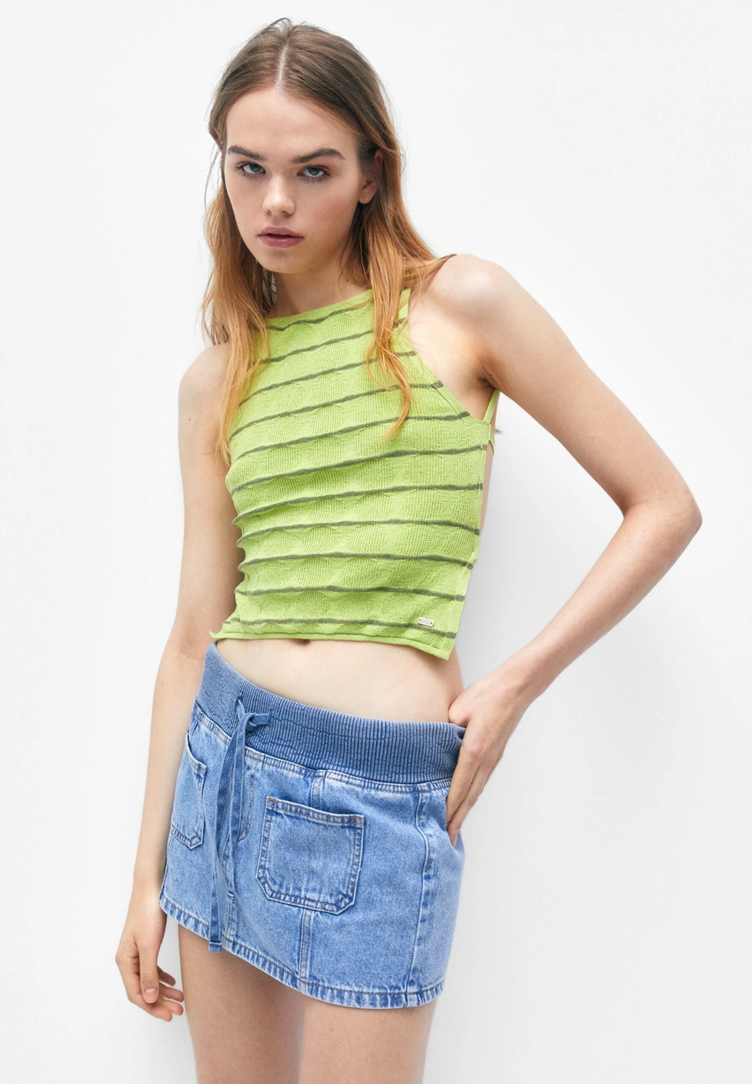 PULL & BEAR Textured StripedTopGreen Donna T-shirt E Top PUC21D2DN-M11 3 PULL & BEAR Textured StripedTopGreen Donna T-shirt E Top PUC21D2DN-M11